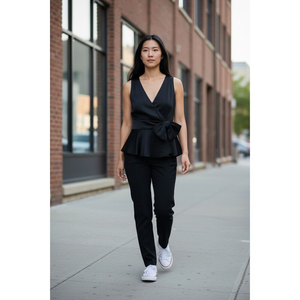 ZARA Black Button Waist Detail Blouse - Size XS